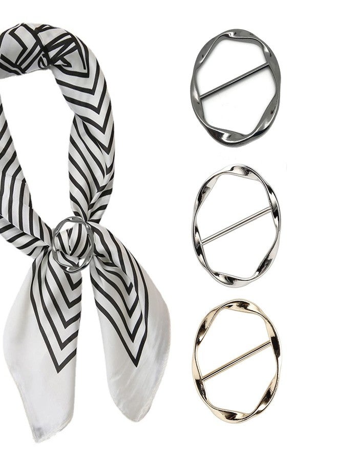 DHATMYC 3 PCS Silk Scarf Ring Clip for Women T-shirt Tie Clips Clothing Ring Wrap Holder Fashion Round Circle Clip Belt Buckle (Gold+Silver+Black) - Image 1